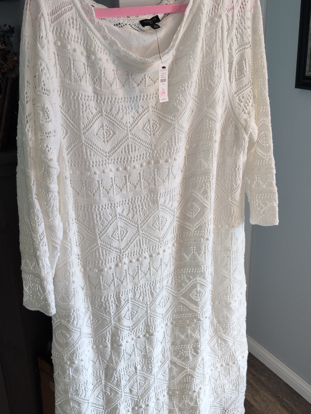 Talbots White Crochet Lace 3/4  Sleeve Dress